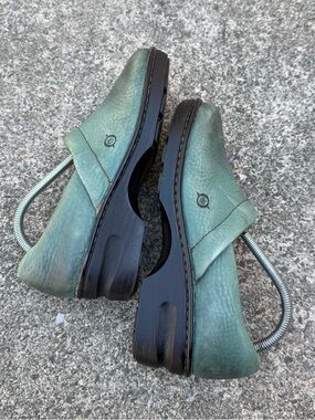 Børn Teal Green Leather Clogs Size 9 | Slip-On Comfort Mules